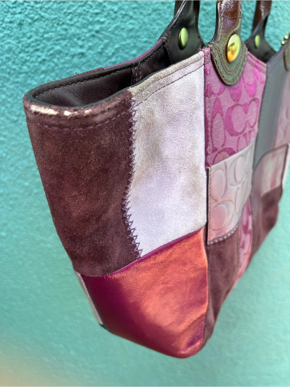 COACH Y2K Purple Patchwork Suede Tote Bleecker 14045 - Picture 7 of 7
